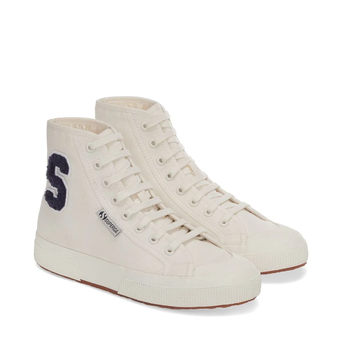 2295 Cotton Terry Patch High Top Sneakers - White Avorio Navy