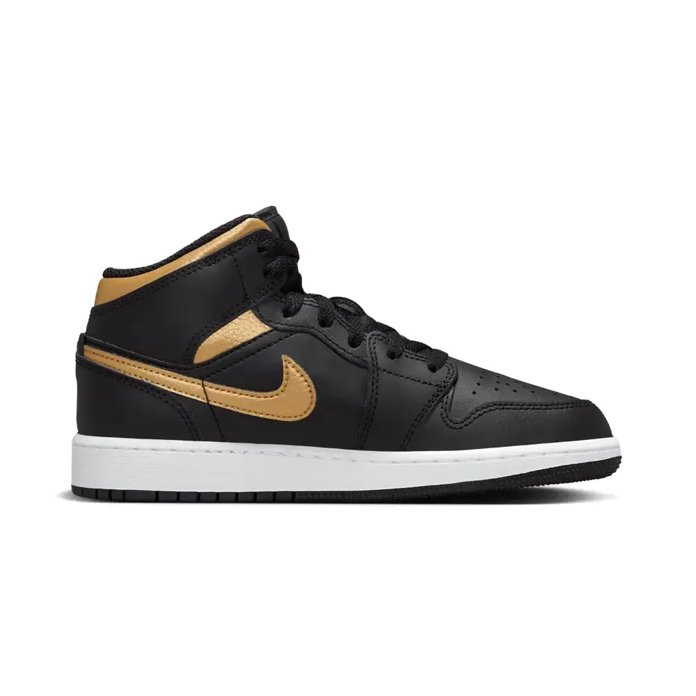 Air Jordan 1 Mid Black Metallic Gold Swoosh (Gs)