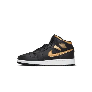 Air Jordan 1 Mid Black Metallic Gold Swoosh (Gs)