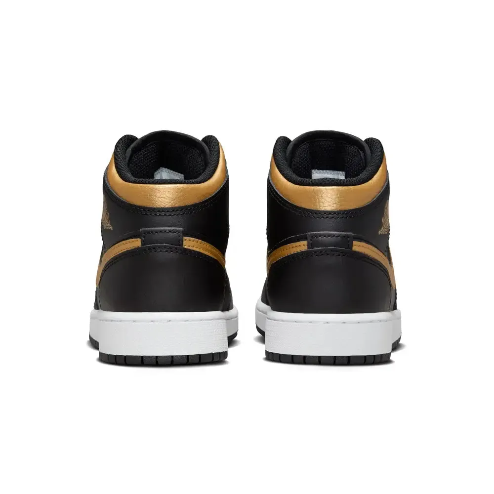 Air Jordan 1 Mid Black Metallic Gold Swoosh (Gs)