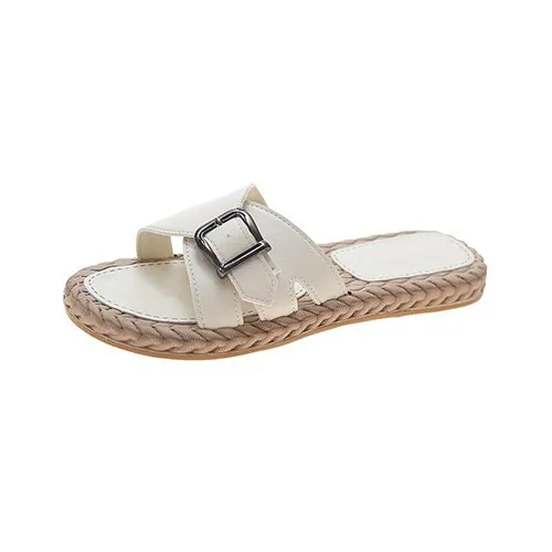 Amozae---Back To School   Women Summer Buckle Slippers Woman 2024 Hemp Casual Flats Ladies Comfort Home Footwear Female Outdoor Beach Shoes Plus Size