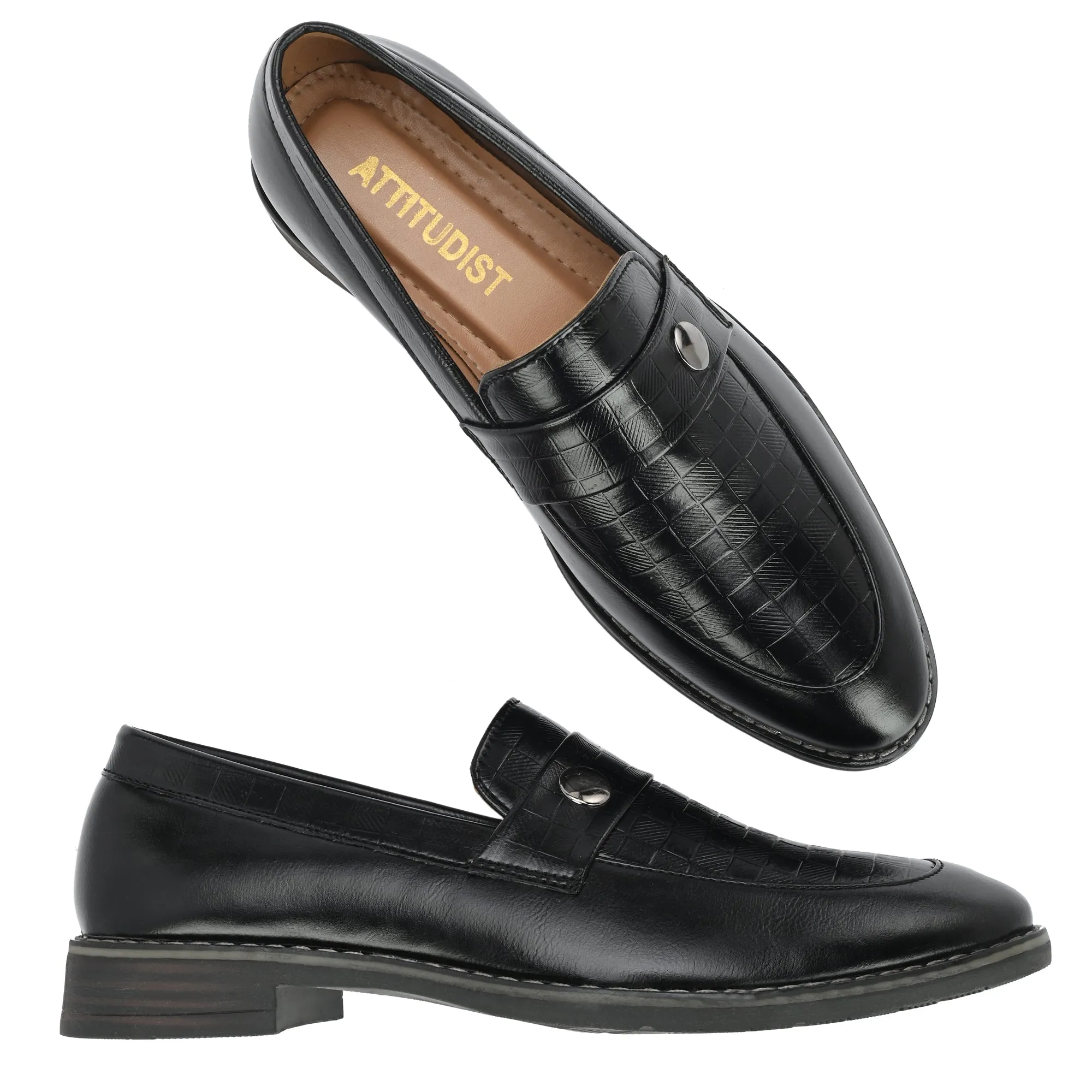 Attitudist Unisex Handcrafted Classic Black Plain Basket Loafer