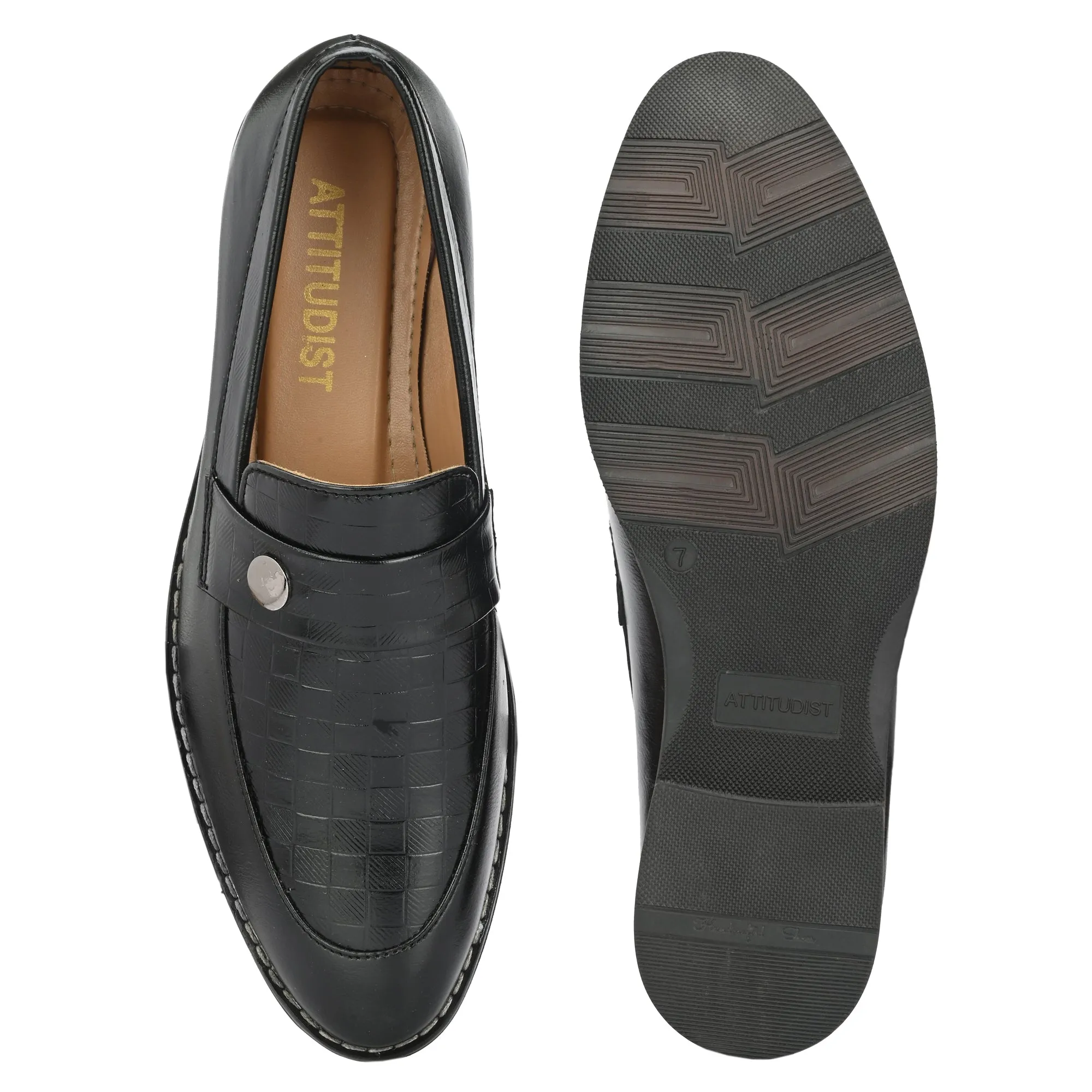 Attitudist Unisex Handcrafted Classic Black Plain Basket Loafer