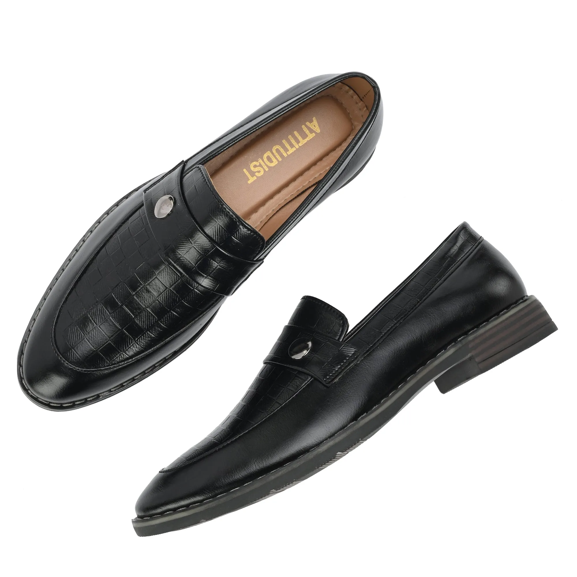 Attitudist Unisex Handcrafted Classic Black Plain Basket Loafer