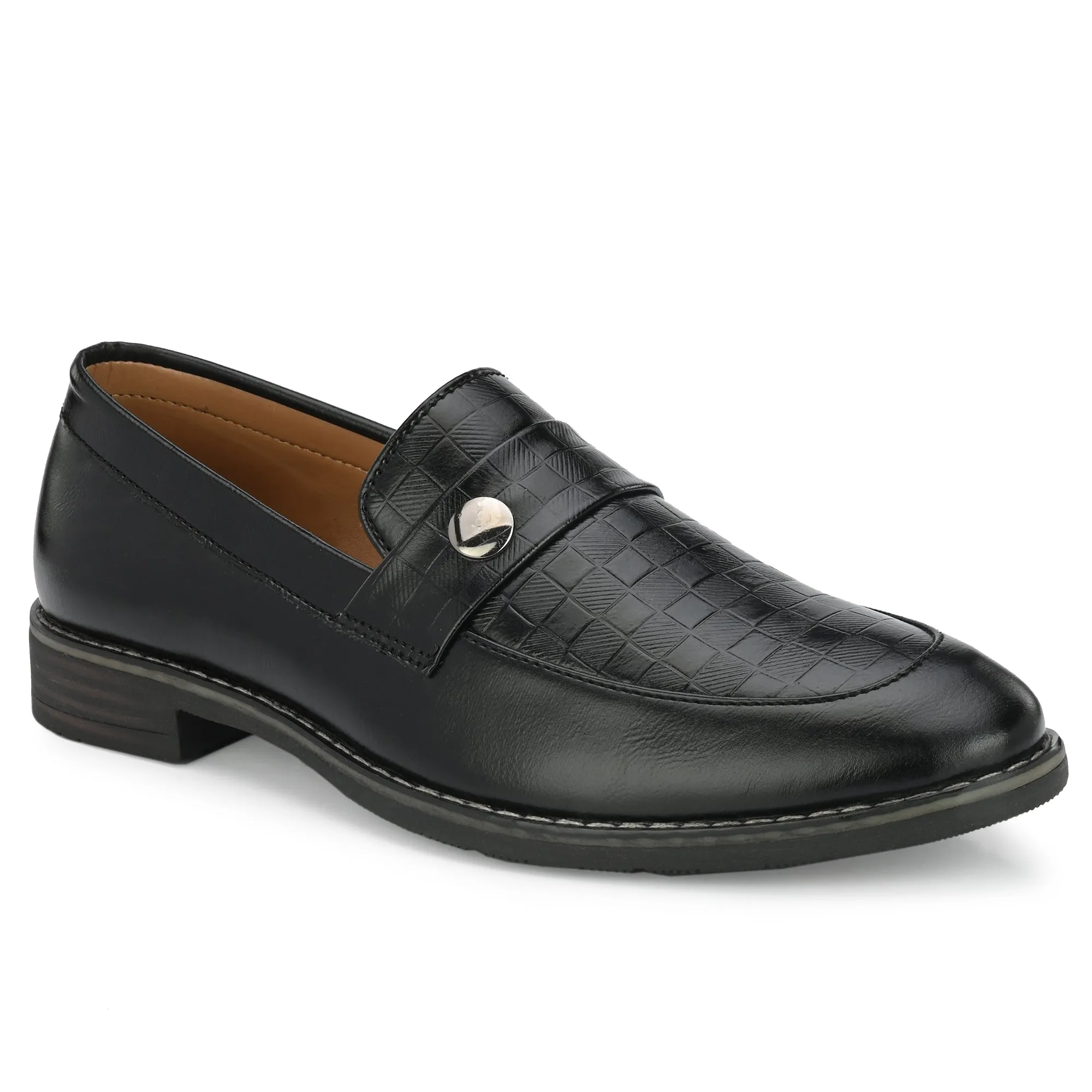 Attitudist Unisex Handcrafted Classic Black Plain Basket Loafer