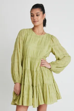 Bella Pistachio LS Tiered Mini Dress