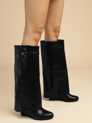 Black PU High-End-Fashion Stylish Knee Boots (TC-RS3670-BLK)