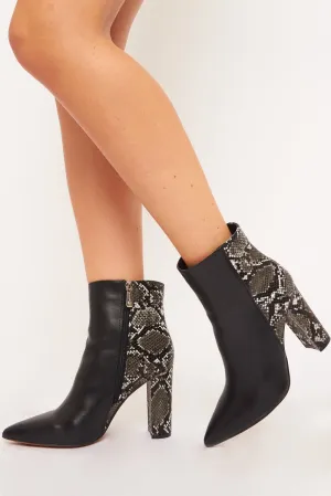 Black Snake Faux Leather Pointed Toe Boots - Hollyann