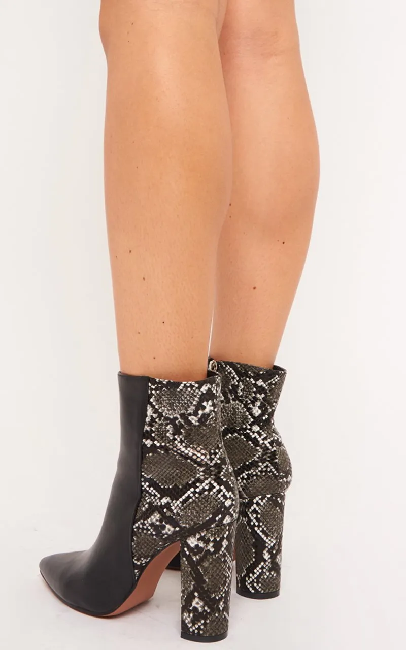 Black Snake Faux Leather Pointed Toe Boots - Hollyann