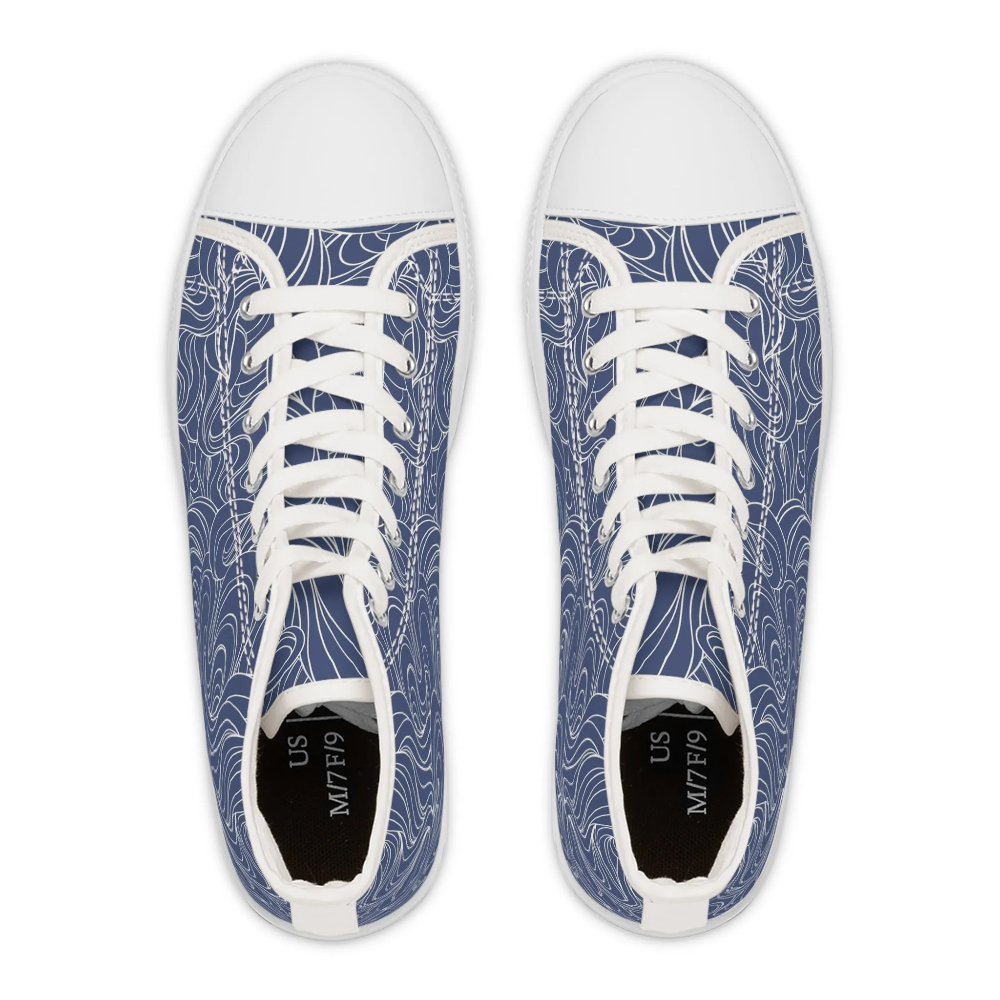 Blue Curly Pattern Women's High Top Sneakers