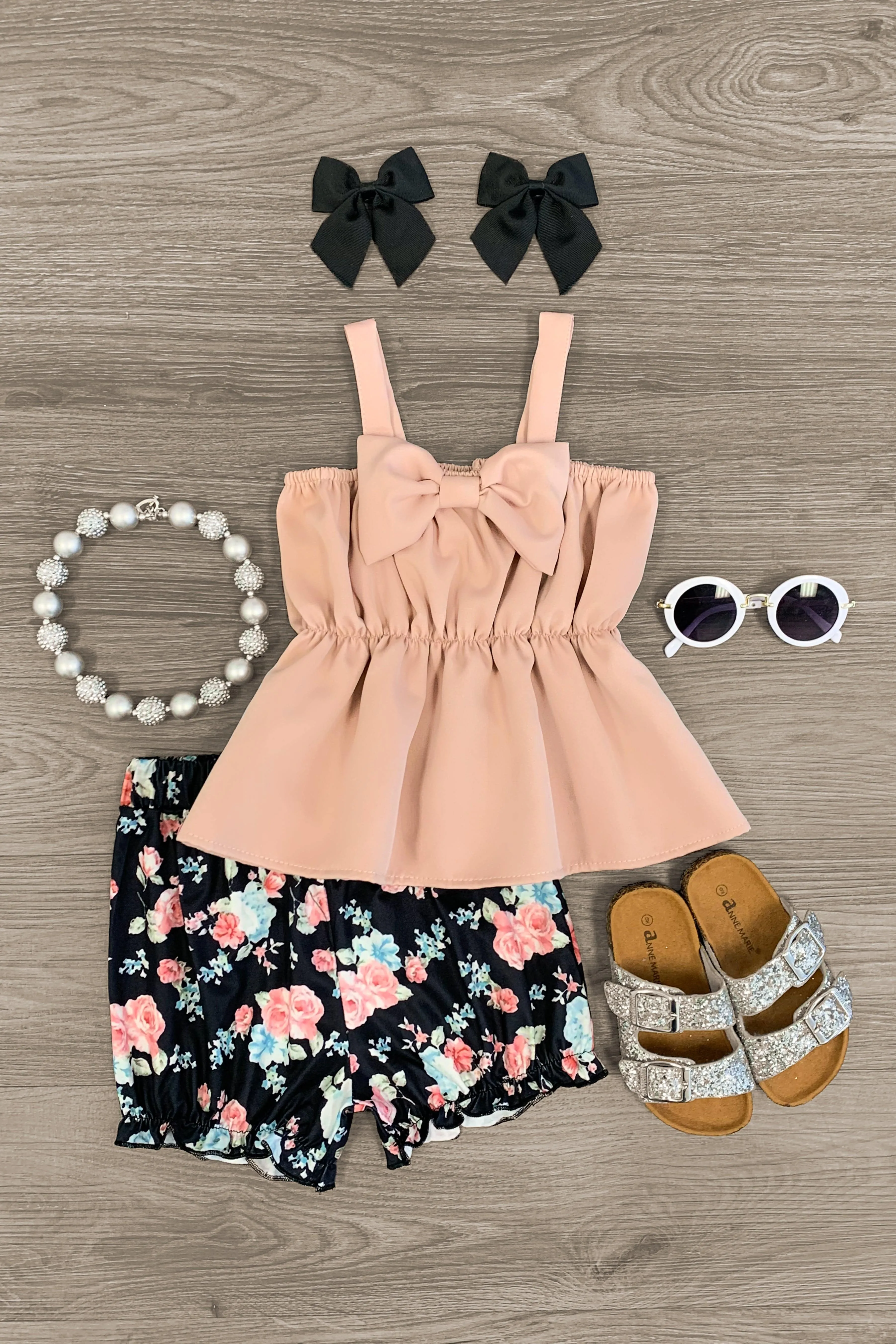 Blush Pink & Navy Floral Short Set