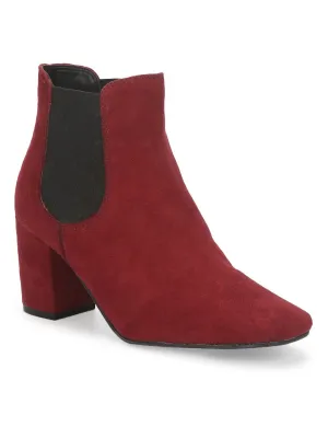 Burgundy Suede Slip On Ankle Boots