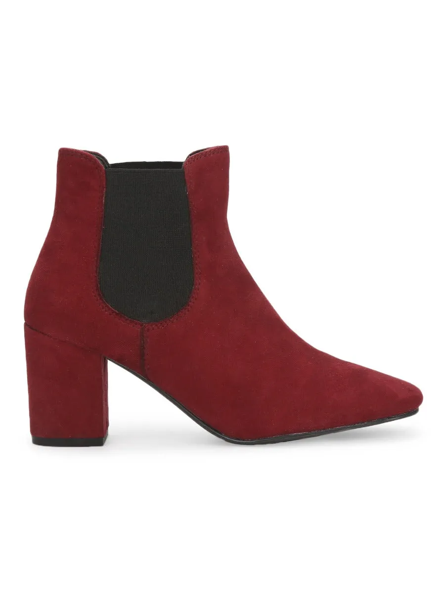 Burgundy Suede Slip On Ankle Boots