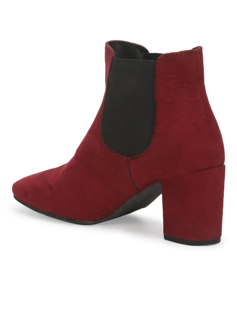 Burgundy Suede Slip On Ankle Boots