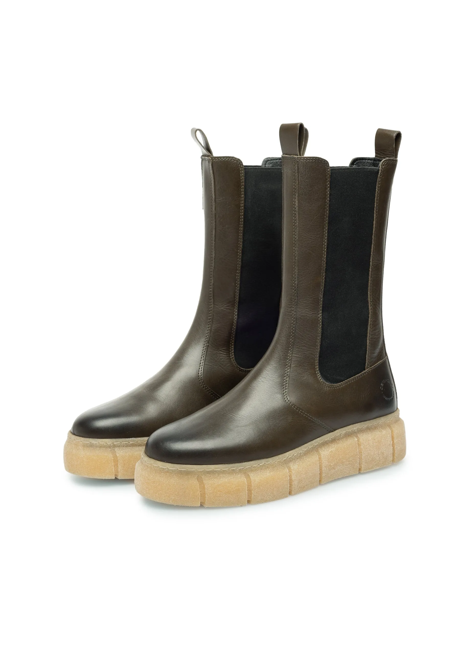 Casflora Olive Chelsea Leather Boots