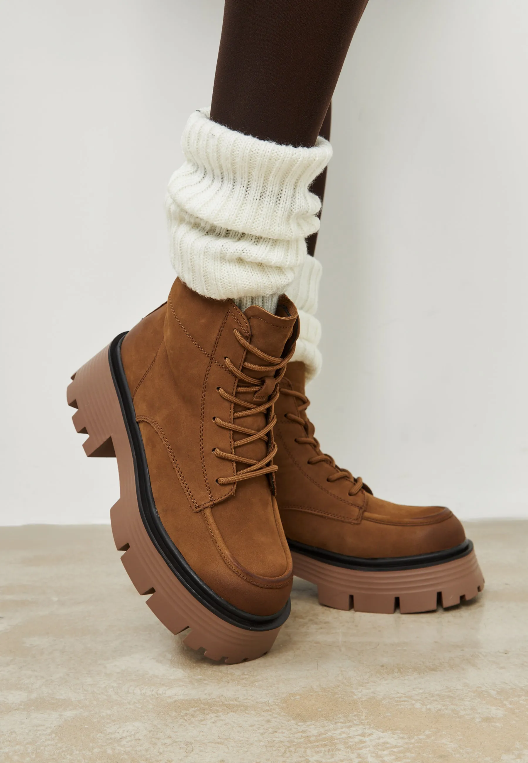 Casual Platform Ankle Boots - Brown