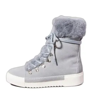 Cecelia New York Seymore Mid Blue Grey Weather Sneaker Fur Lace Up Fashion Boots