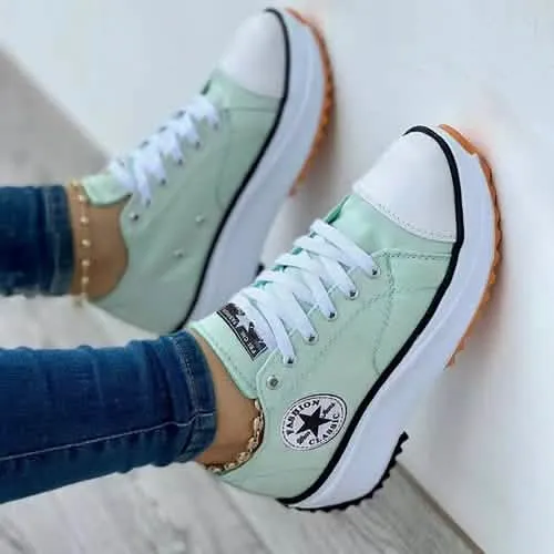 Chic Canvas Lace-Up Sneakers for Women – Trendy Casual Footwear