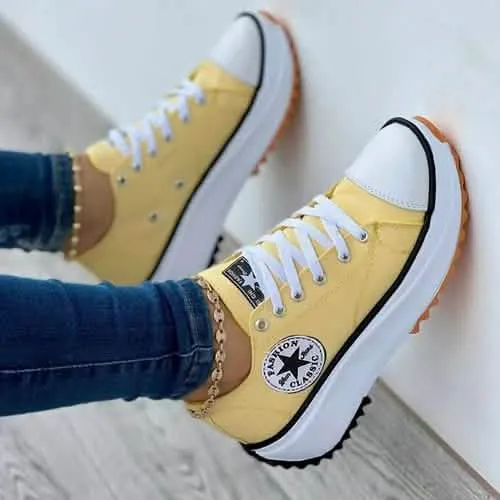 Chic Canvas Lace-Up Sneakers for Women – Trendy Casual Footwear