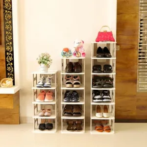 CLAPONE FlexiStack Shoe Rack: Customizable Closet Organizer for Bedroom & Entryway, Space-Saving Stackable Design, 7 - Layer Shoe Shelf, Plastic, Grey