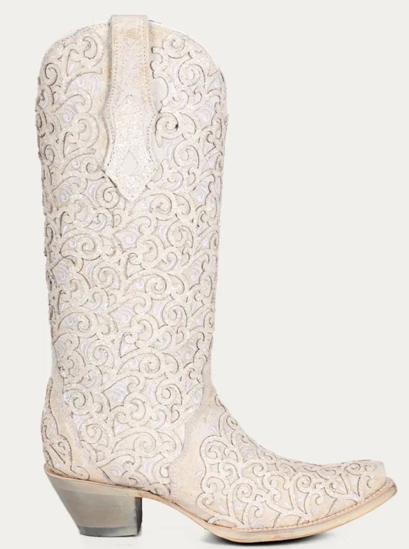 Corral Ladies White Glitter Inlay Boots Style C4050