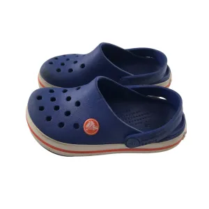 Crocs Shoe Size 9 Junior Blue with Logo and White and Red Trim Detailing