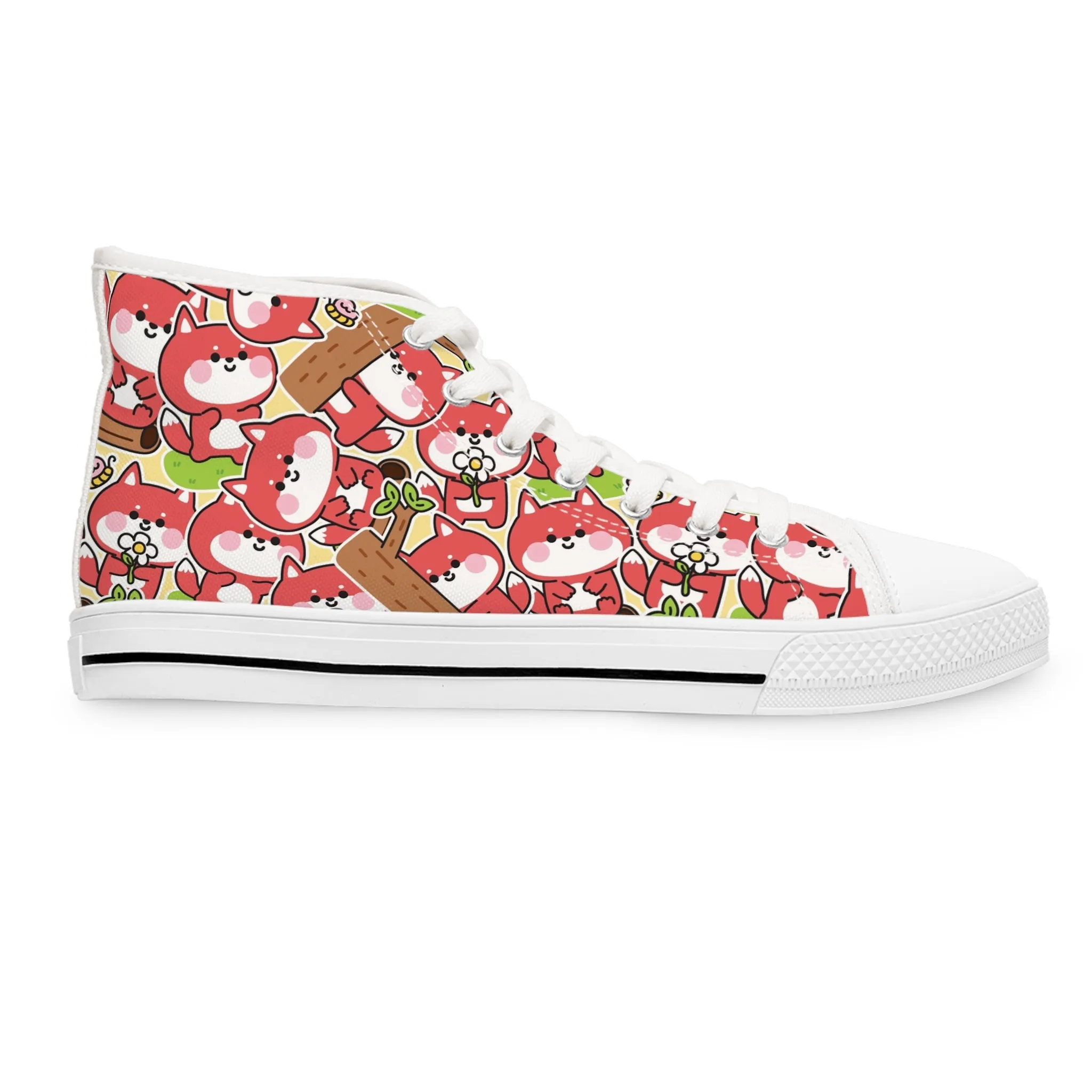 Cute Fox and Flower Women's High Top Sneakers