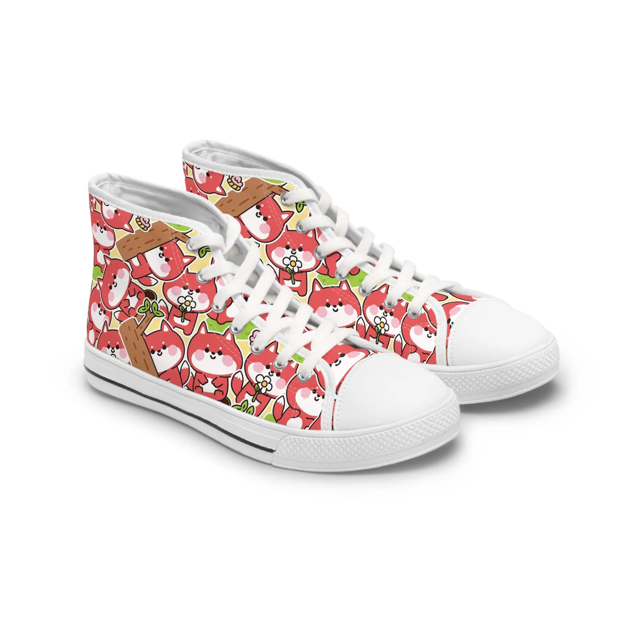 Cute Fox and Flower Women's High Top Sneakers