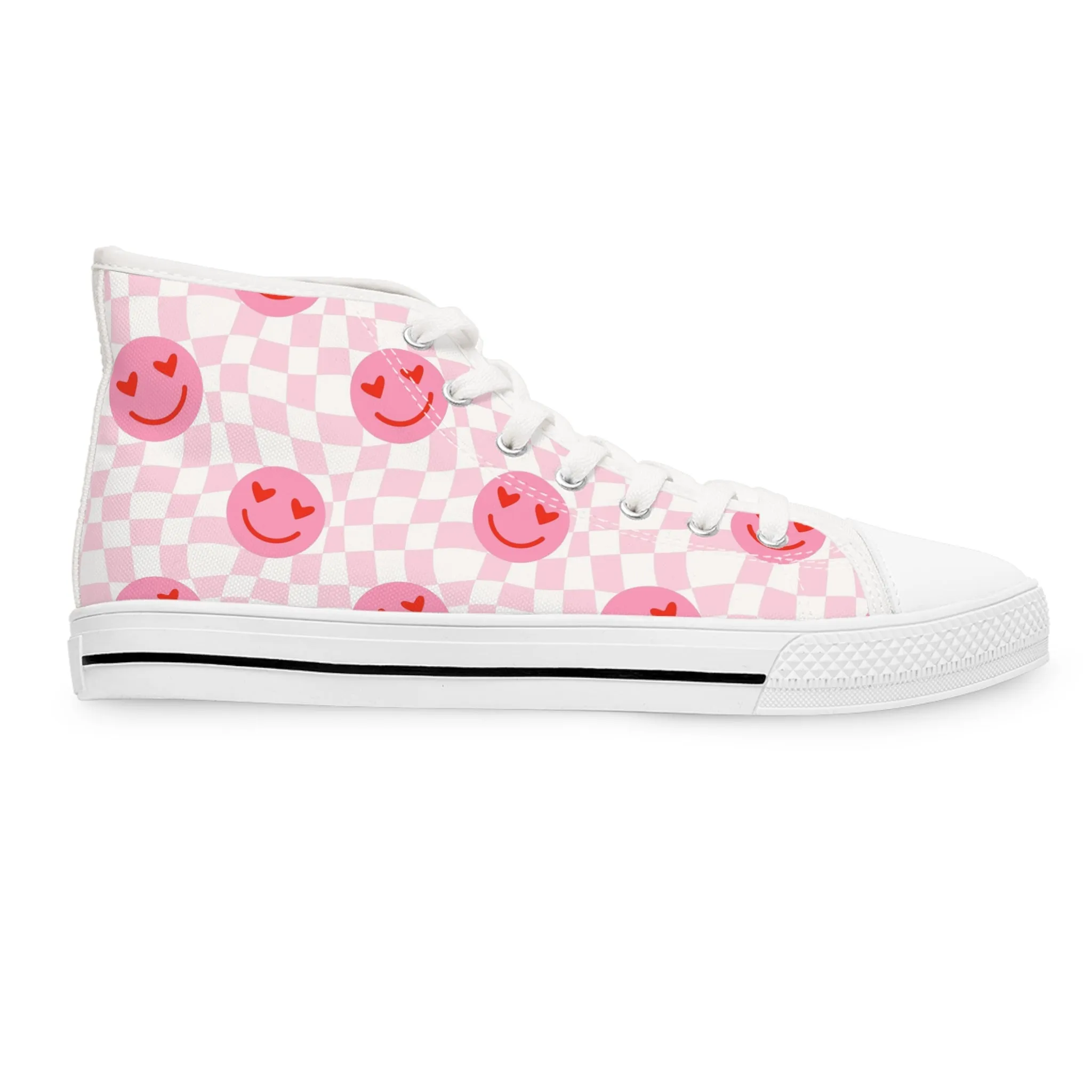 Cute Pink Happy Face in Love Women's High Top Sneakers