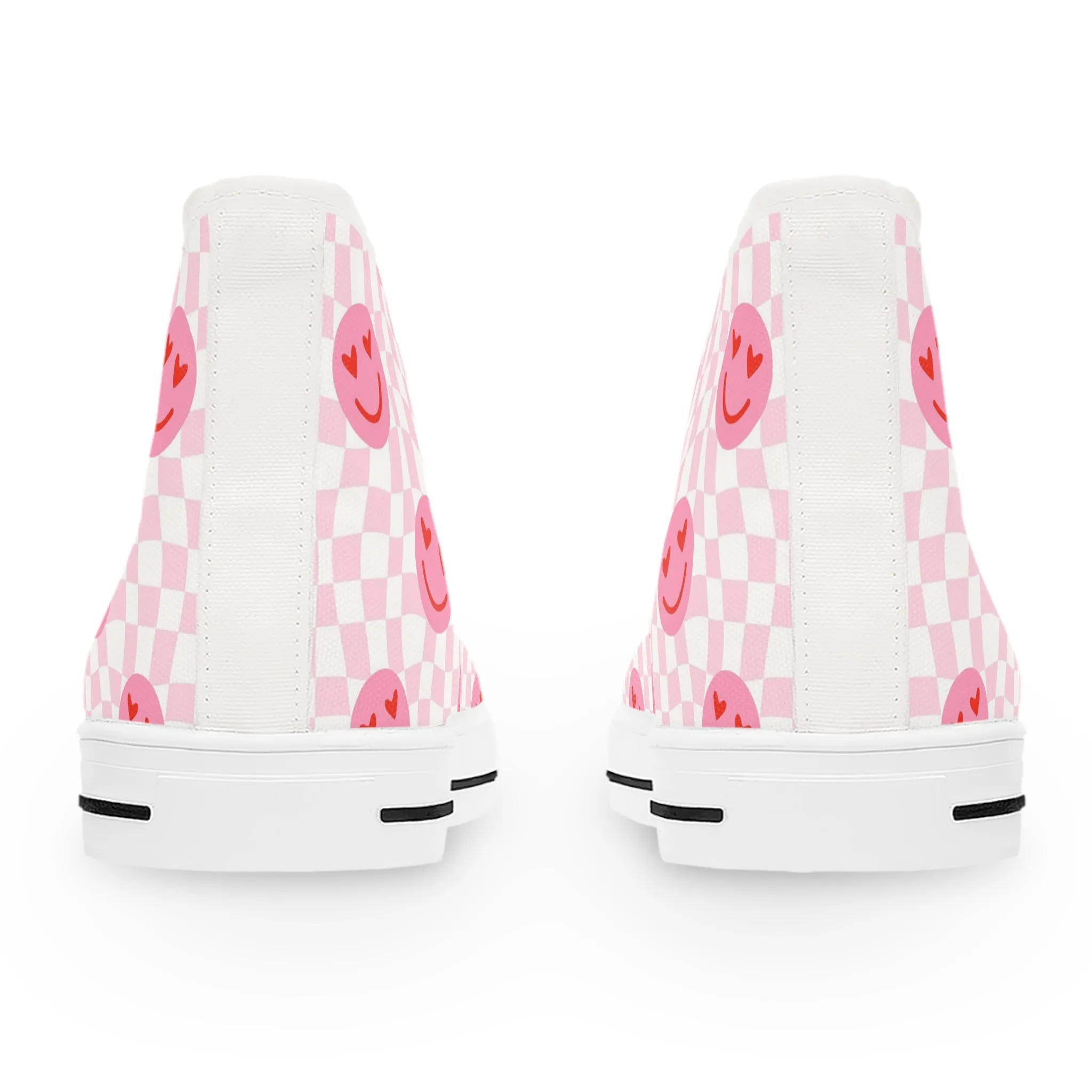 Cute Pink Happy Face in Love Women's High Top Sneakers