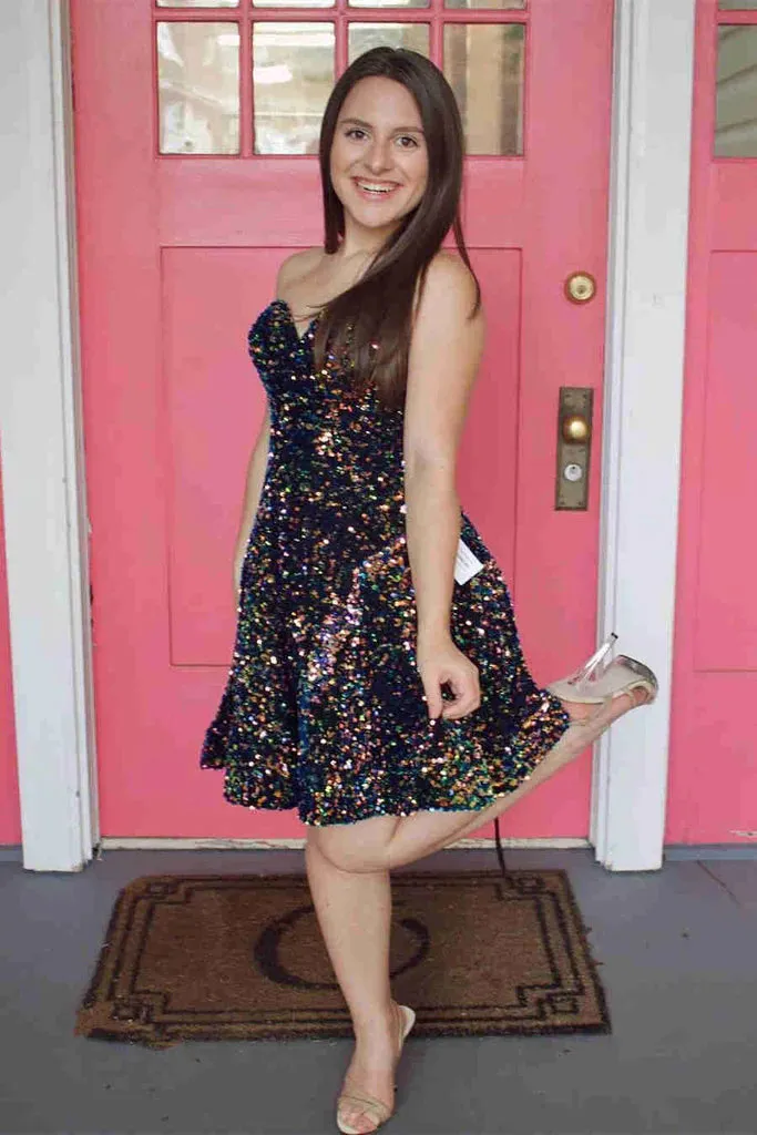 Cute Sequins A Line Short Homecoming Dresses Mini Prom Dress