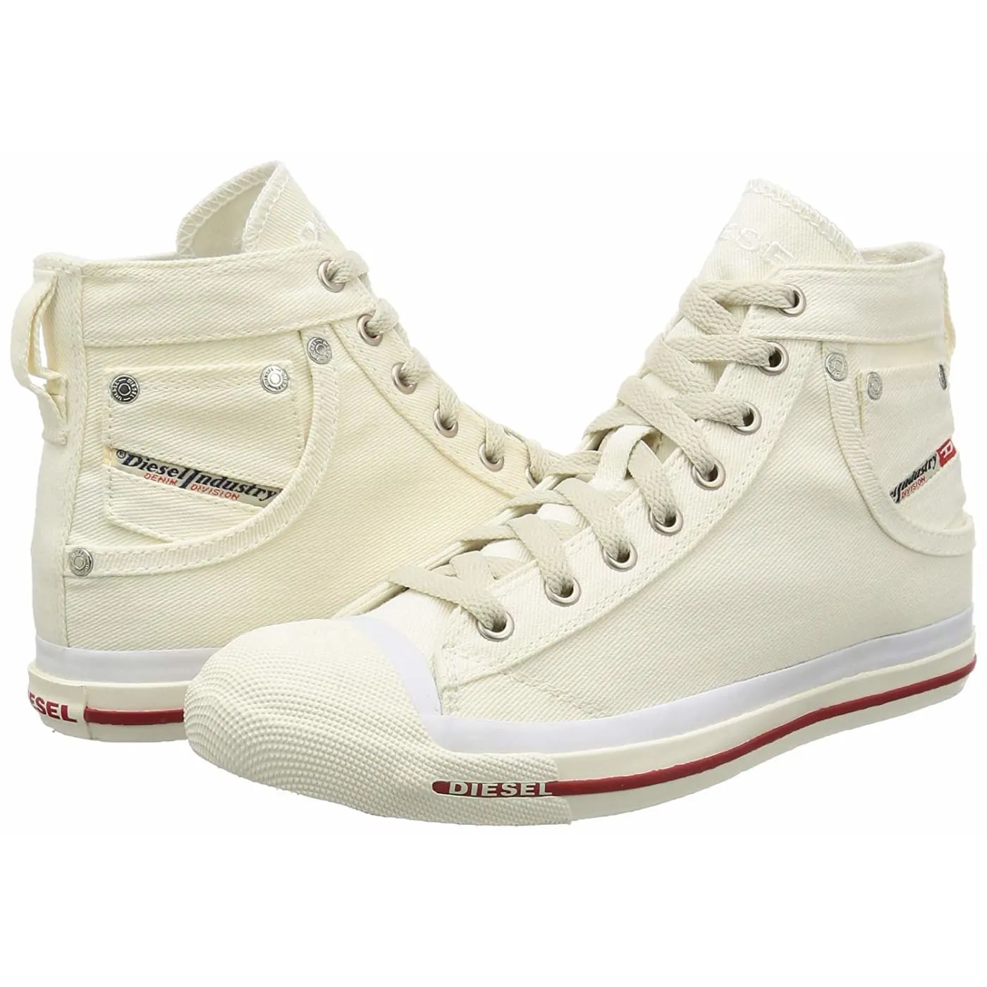 Diesel Exposure Hi Off White Red Womens Canvas New Trainers Shoes Boots