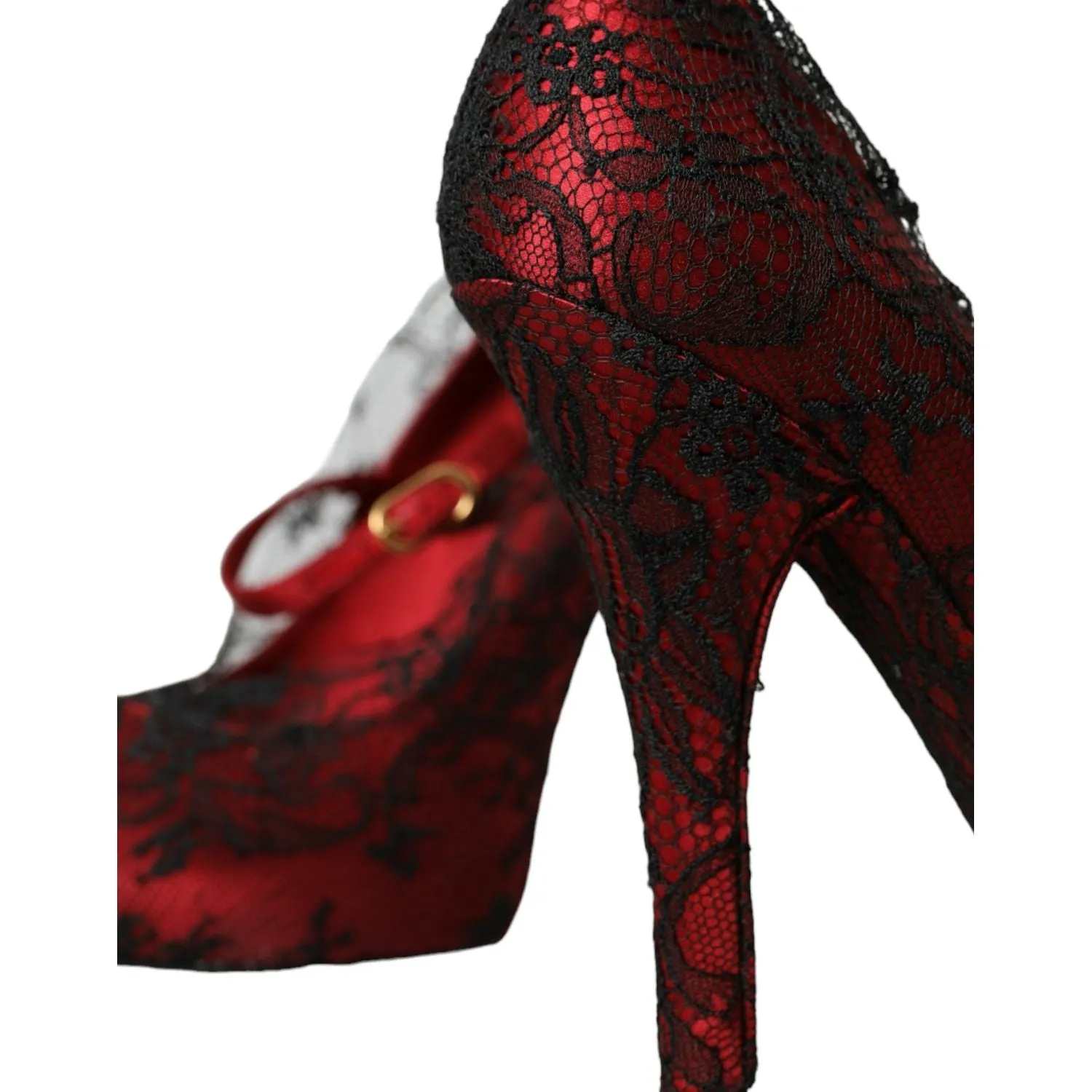 Dolce & Gabbana Red Black Floral Lace Mary Jane Pumps Shoes