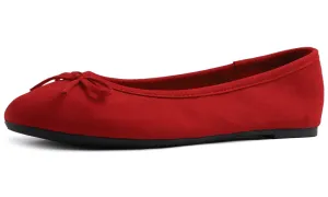 Feversole Women's Macaroon Faux Suede Memory Foam Cushion Insock Soft Ballet Flat Red