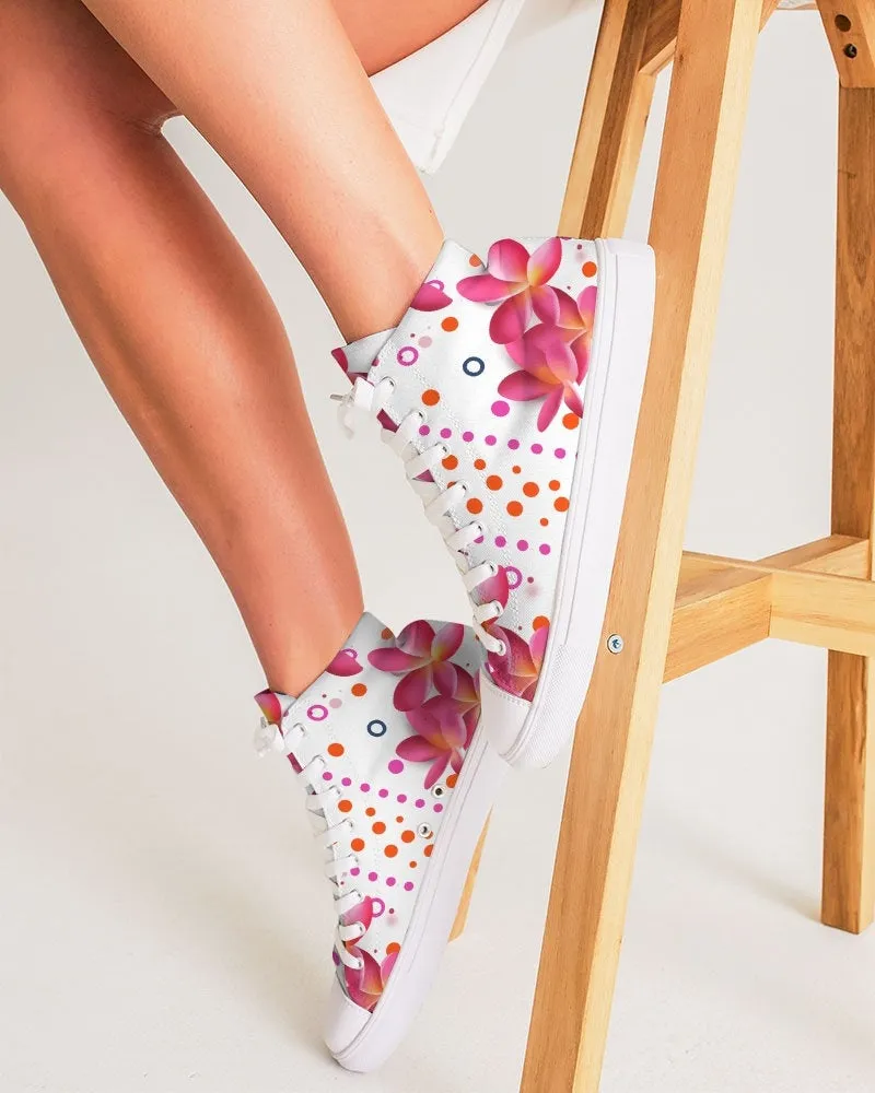 Floral Pink Plumeria Dots Hightop Sneakers