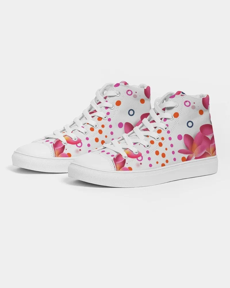 Floral Pink Plumeria Dots Hightop Sneakers