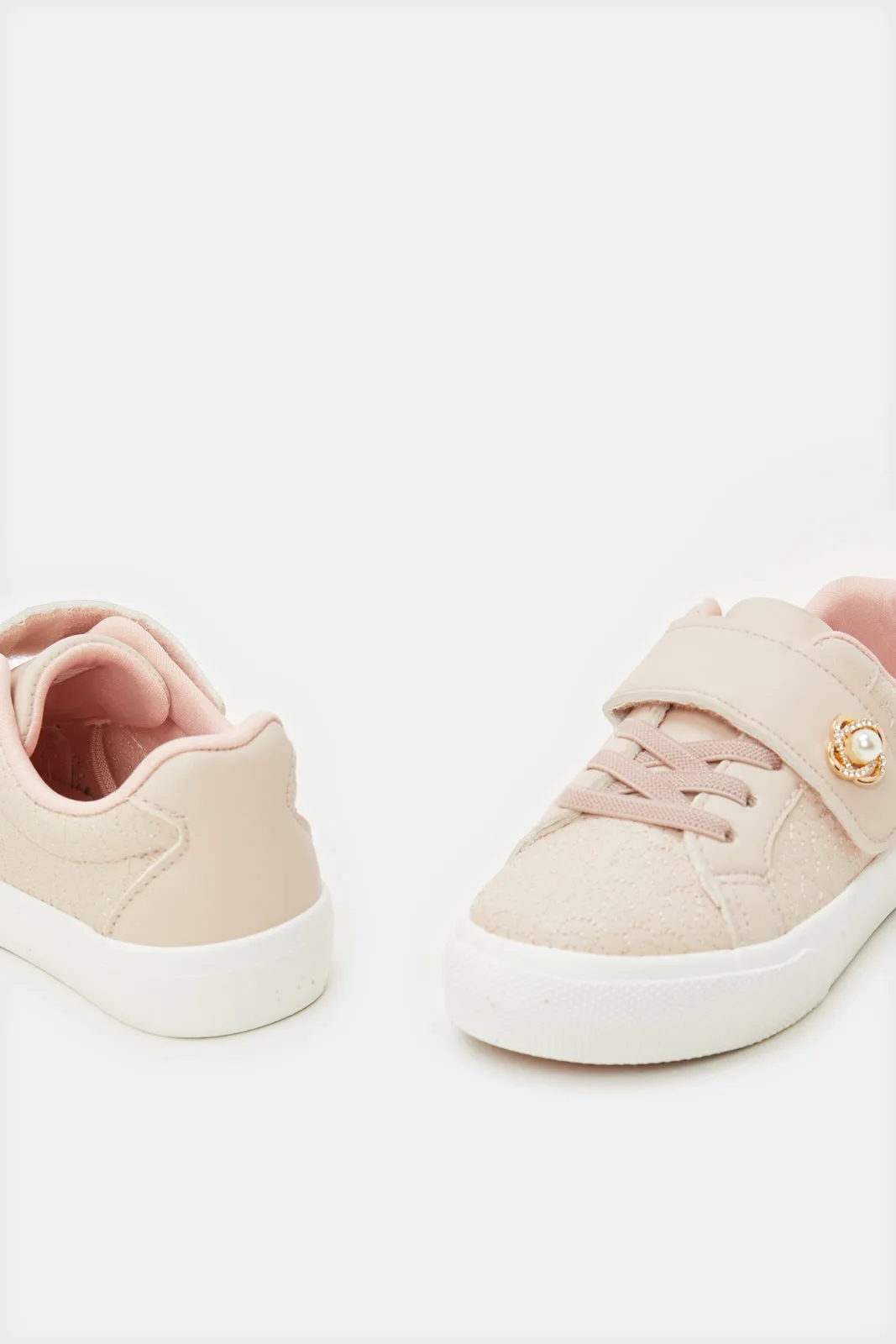 Girls Pink Flower Charm Sneaker