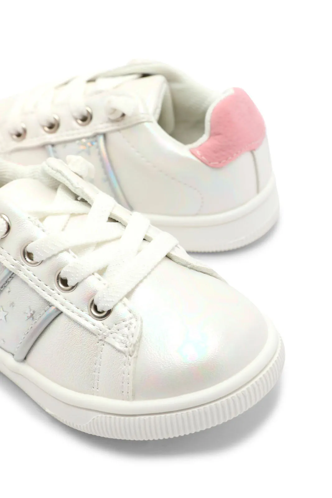 Girls White Lace-Up Sneaker