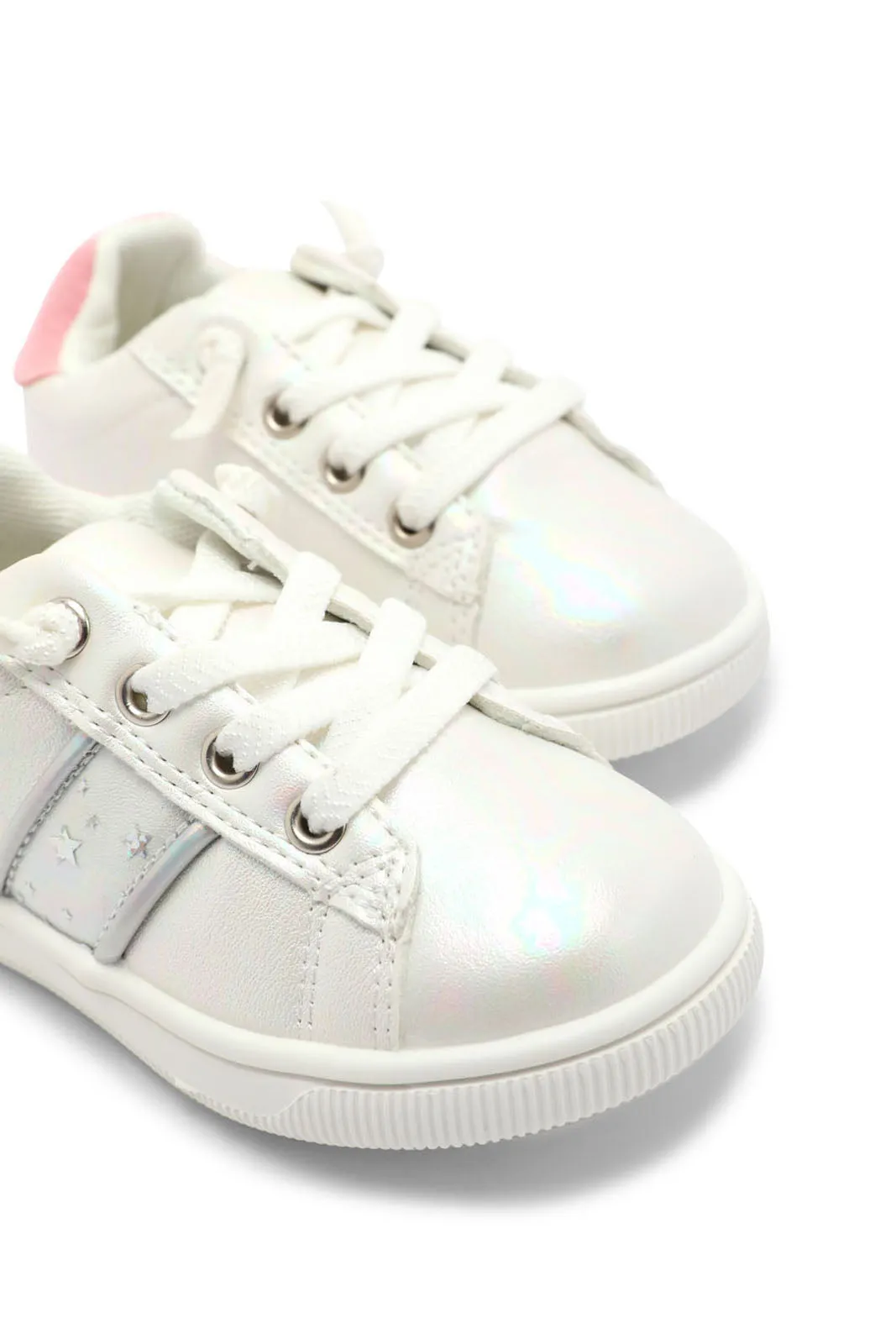 Girls White Lace-Up Sneaker