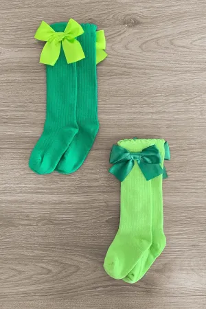 Green Knee High Silk Bow Socks