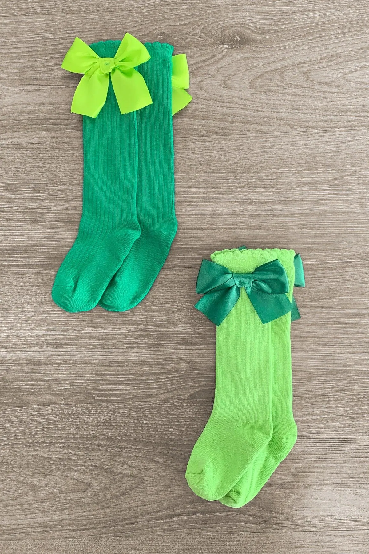 Green Knee High Silk Bow Socks