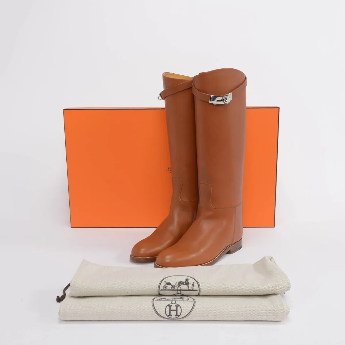 Hermes Natural Heritage Calfskin Kelly Jumping Boots 38.5