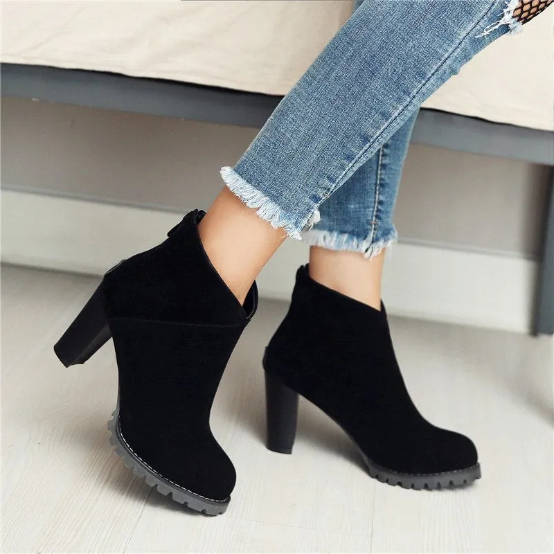 high heels black ankle boots women