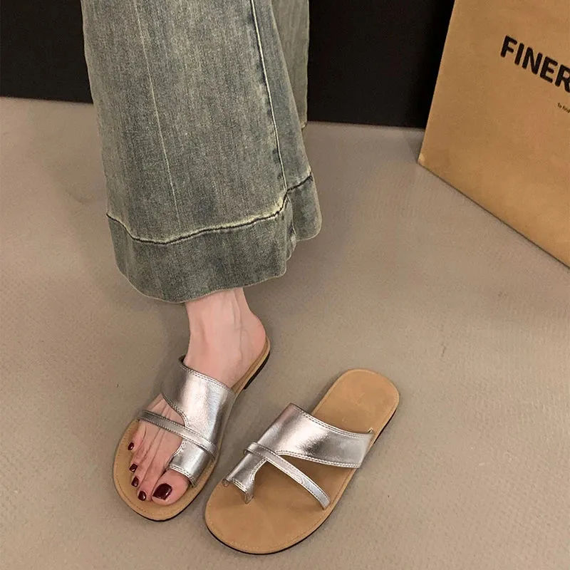 Hnzxzm Rome Style Women Slipper Fashion Clip Toe Soft Flat Heel Ladies Outdoor Beach Vaction Slides Flip Flop Summer Shoes