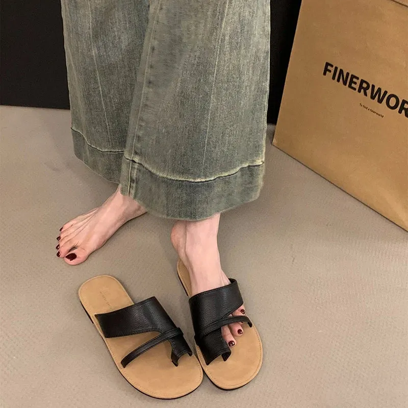 Hnzxzm Rome Style Women Slipper Fashion Clip Toe Soft Flat Heel Ladies Outdoor Beach Vaction Slides Flip Flop Summer Shoes