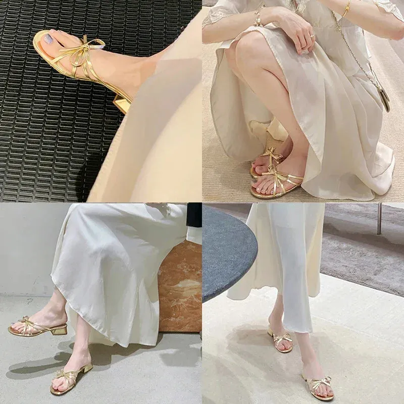 Hnzxzm Summer Women Slipper Fashion Elegant Narrow Band Flats Slides Ladies Outdoor Open Toe Sandal Shoes