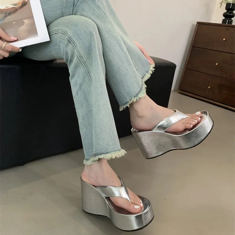 Hnzxzm Summers Chunky Women Slippers Fashion Elegant Clip Toe Platform Wedges Heel Slides Shoes Ladies Casaul Outdoor Beach Sandalias