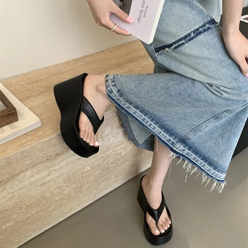 Hnzxzm Summers Chunky Women Slippers Fashion Elegant Clip Toe Platform Wedges Heel Slides Shoes Ladies Casaul Outdoor Beach Sandalias