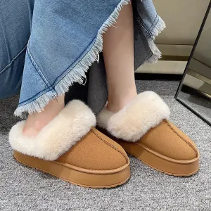 Hnzxzm Women Thick Sole Faux Fur Slippers Winter Plush Warm Cotton Shoes Woman Indoor Outdoor Non Slip Fluffy Platform