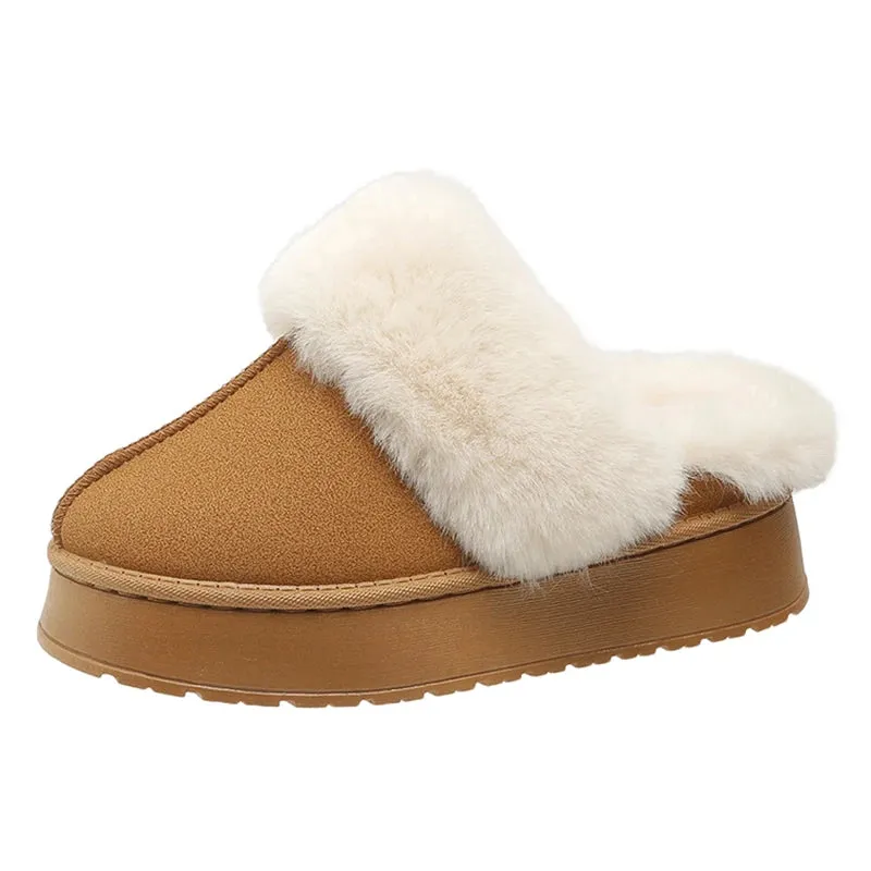 Hnzxzm Women Thick Sole Faux Fur Slippers Winter Plush Warm Cotton Shoes Woman Indoor Outdoor Non Slip Fluffy Platform